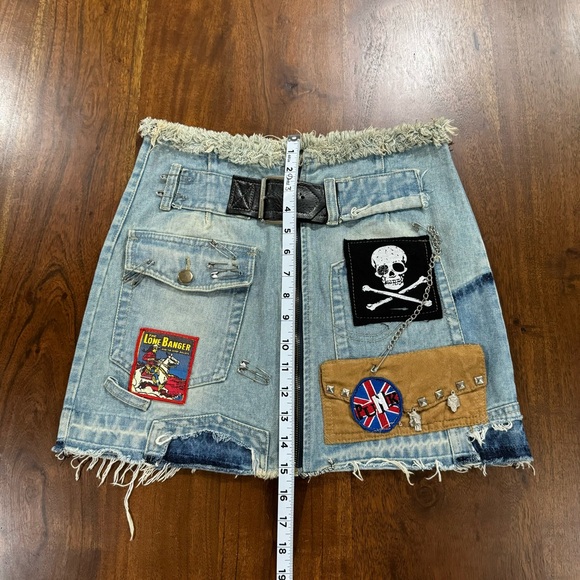 Vintage Style Reworked Grunge Punk Patchwork Chain Skirt Size Large - Picture 4 of 5